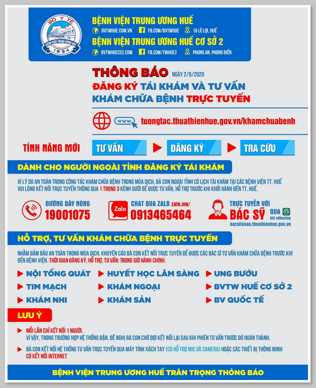 Hình ảnh trang web đặt lịch hện ở Bệnh viện Trung ương Huế